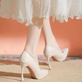 2025 new french champagne wedding shoes for women, bridal platform high heels, minimalist elegant low-cut stiletto heels