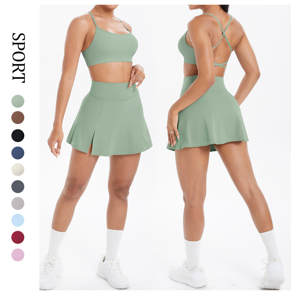 Cloud-feel casual high-waisted tennis skirt sexy strappy back yoga set quick-dry running fitness outfit