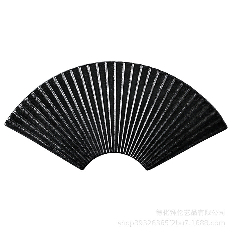 11inch fan-shaped plate set - japanese-style sushi plates, solid color retro breakfast ceramic plates, minimalist dishes for home use