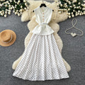 French sleeveless polka dot light luxury elegant dress women's summer slimming look single breasted belt fake two-piece a-line skirt