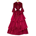 K-style lantern sleeve dress women's waist strap rufflespleated cake skirt slimming look long skirt