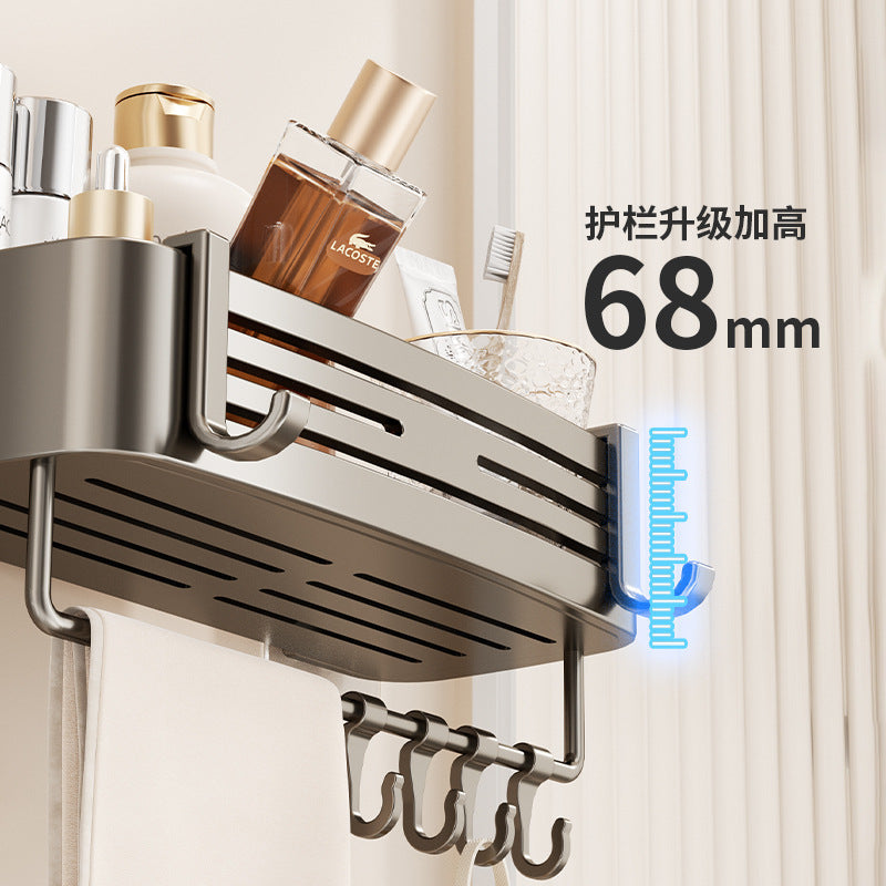 Bathroom shelf - rectangular, punch-free, wall-mounted, household toilet organizer, space aluminum, thickened storage rack