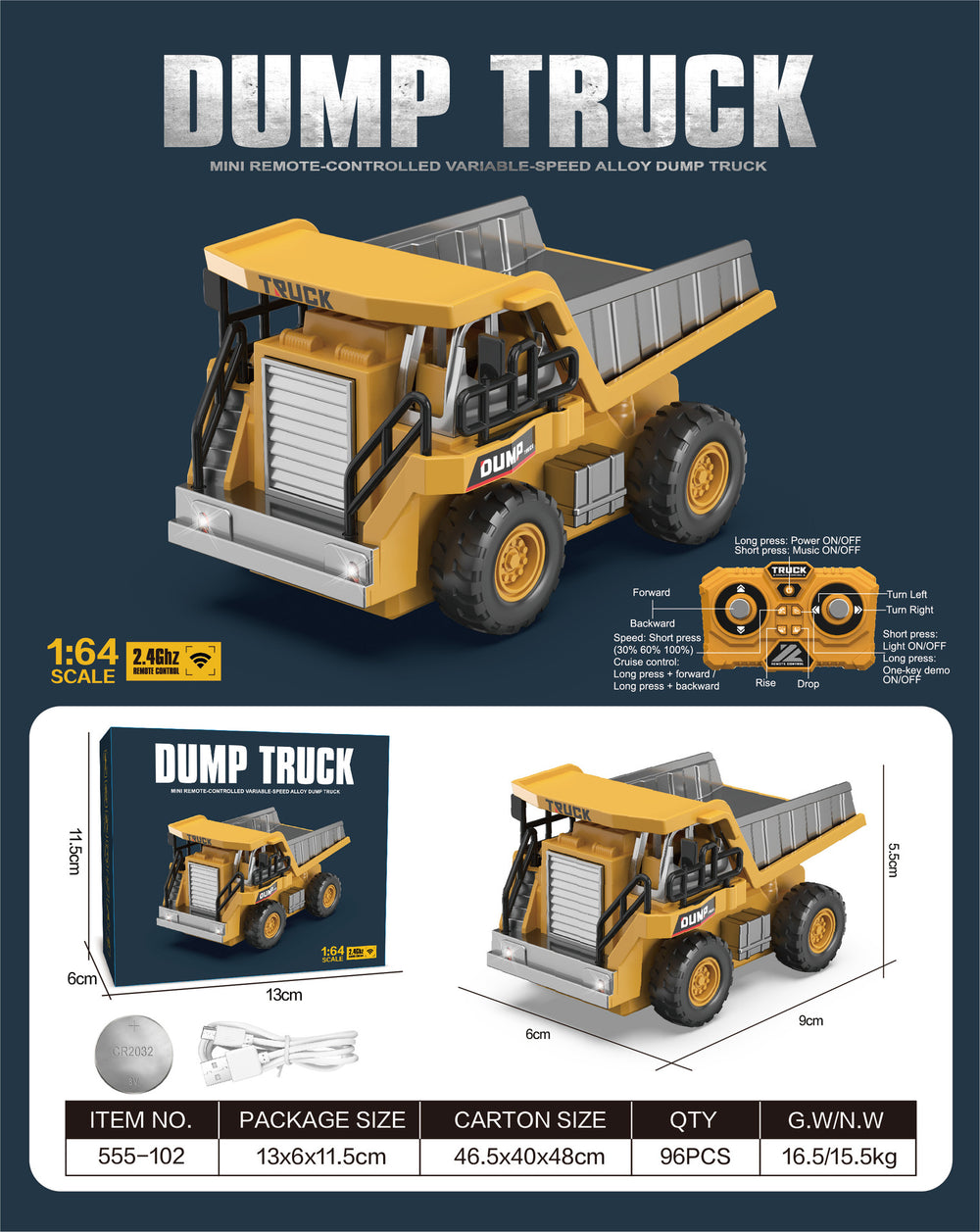 hot-selling full proportional alloy mini excavator dumper truck 1:64 scale kids' remote control construction vehicle mini forklift