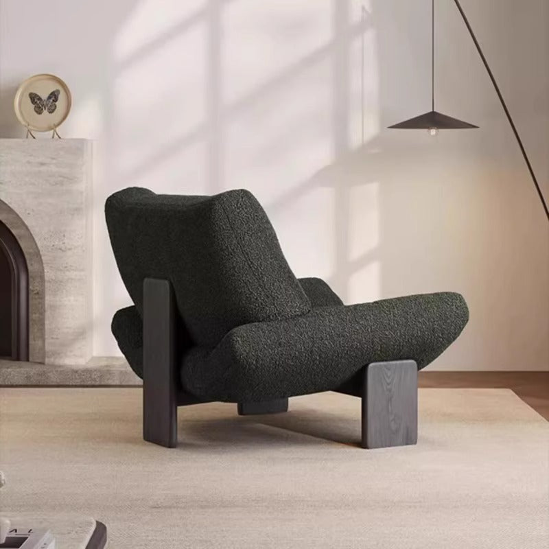 Retro single sofa chair, wabi-sabi style solid wood casual chair, hotel living room club reception chair, designer negotiation chair