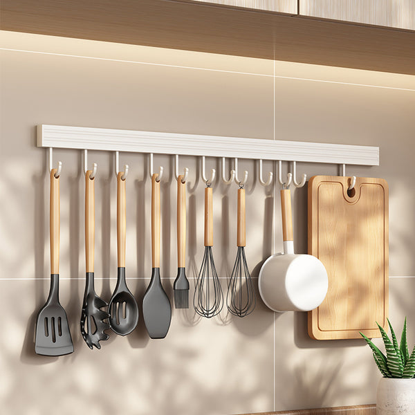 White kitchen hook rack without punching a row of hanging rods wall hanging wall space aluminum kitchen utensils hanging spoons shovel hanger