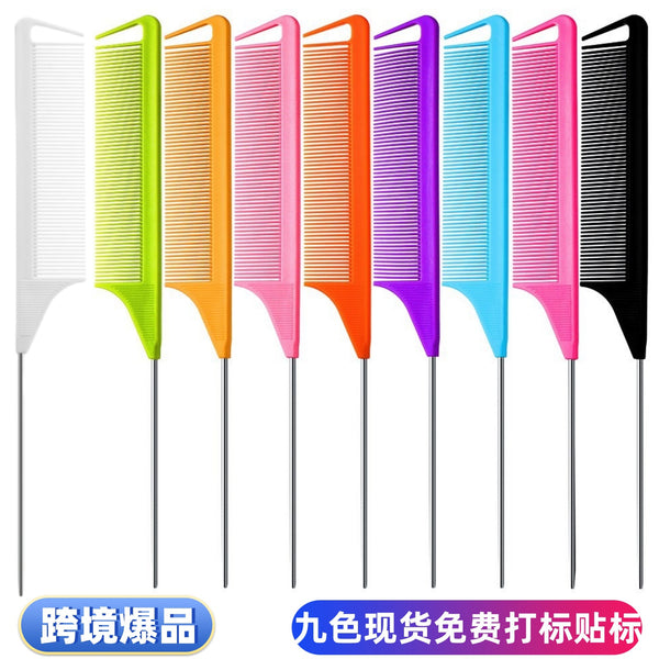 Cross-border spot perm and dye hair partition comb stainless steel pointed tail comb non-slip and high temperature resistant hair comb pointed tail comb