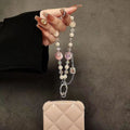 Creative mobile phone hanging chain pendant cat tassel accessible luxuryshort fairy pearl crystal satchel chain mobile phone case lanyard