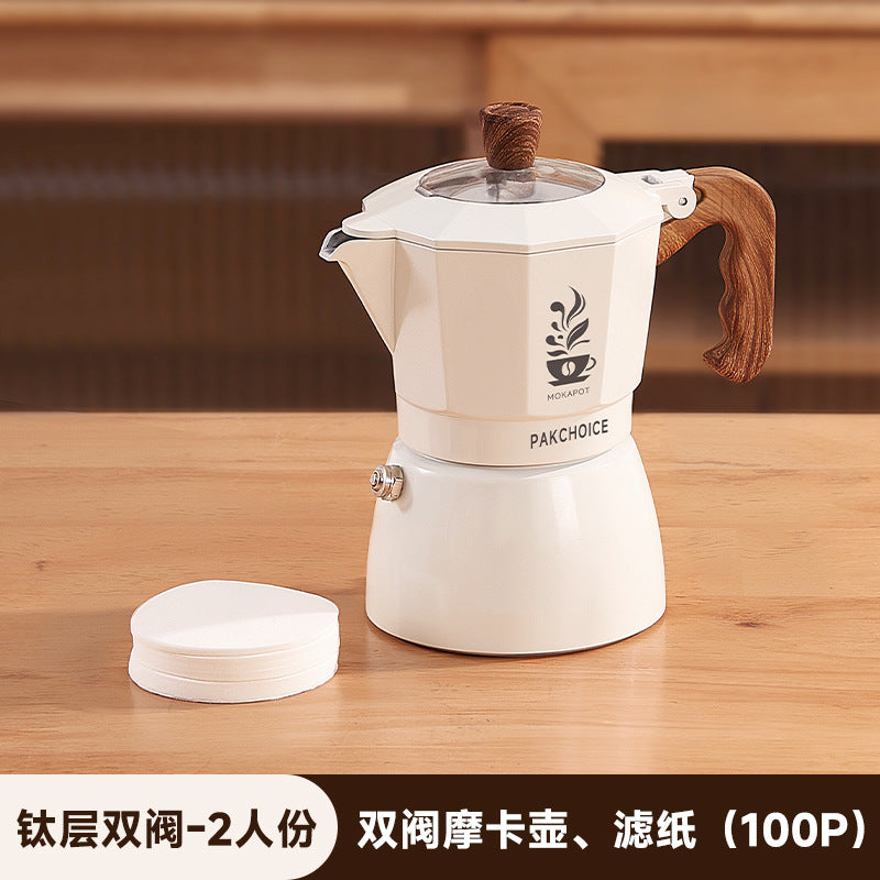 Pure titanium coated double valve moka potfor home coffee pot outdoor portable coffee utensils coffee suit gift brewing