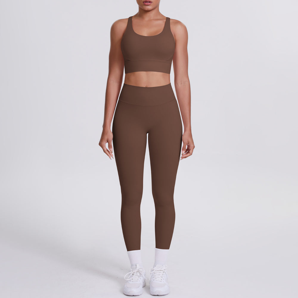 Fashion cross-border nude brushed cross back bra casual sports hip lifting pants fitness yoga clothes two-piece set