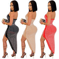 X5046 cross-border   european and american evening dress hot diamond mesh wrapped chest irregular women's dress