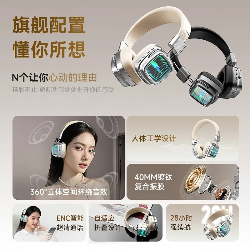 Lenovo ls117 wireless bluetooth headphones - retro over-ear, high-fidelity audio, noise cancelling, stylish design, versatile for sports and students