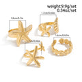 Wholesale seashell ring set - european & american ocean-inspired vacation jewelry for women - adjustable starfish open cuff bracelet