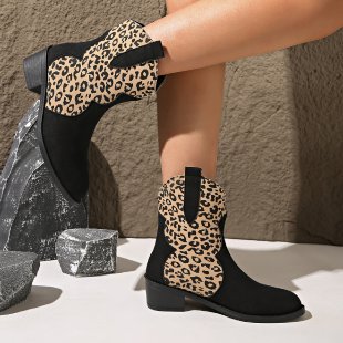 Leopard print martin boots women's  new arrival cross-border plus size women's boots short boots thick heel pointed toe  dropshipping
