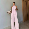 Independent station fashion cross-border  summer fashioncasual asymmetrical sleeveless elegantpure color pants suit women's clothing