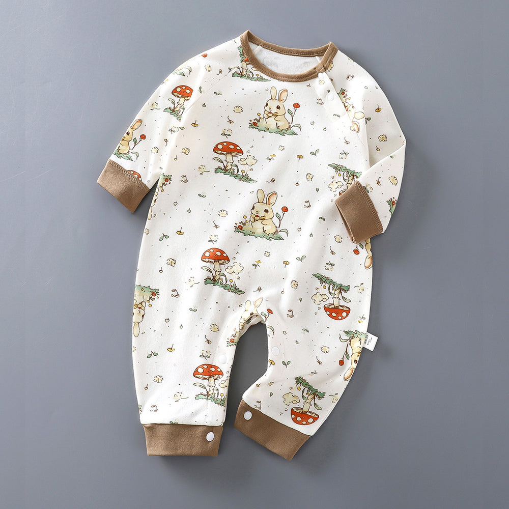 Baby pure cotton onesie baby 180g boneless romper thin cotton thickened partial placket romper kids pullover onesie