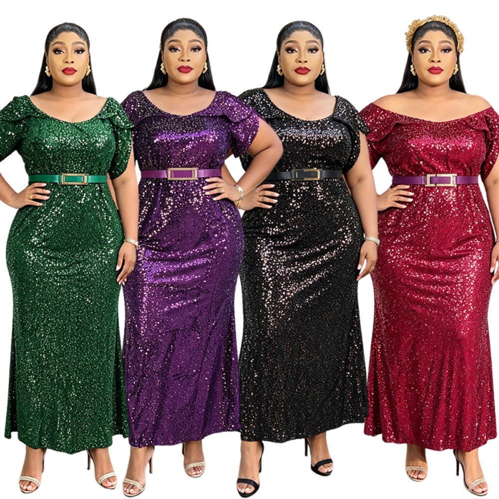 African, european, and american plus-size evening gowns for banquets, events, car shows, models, ceremonies, and hostesses - sequined, sexy, and slim-fitting dresses
