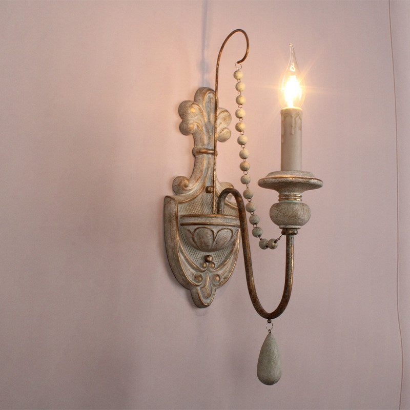 American retro wall lamp - cordless charging, solid wood, french style for living room, bedroom, bedside, hallway, stairway, candle wall sconce