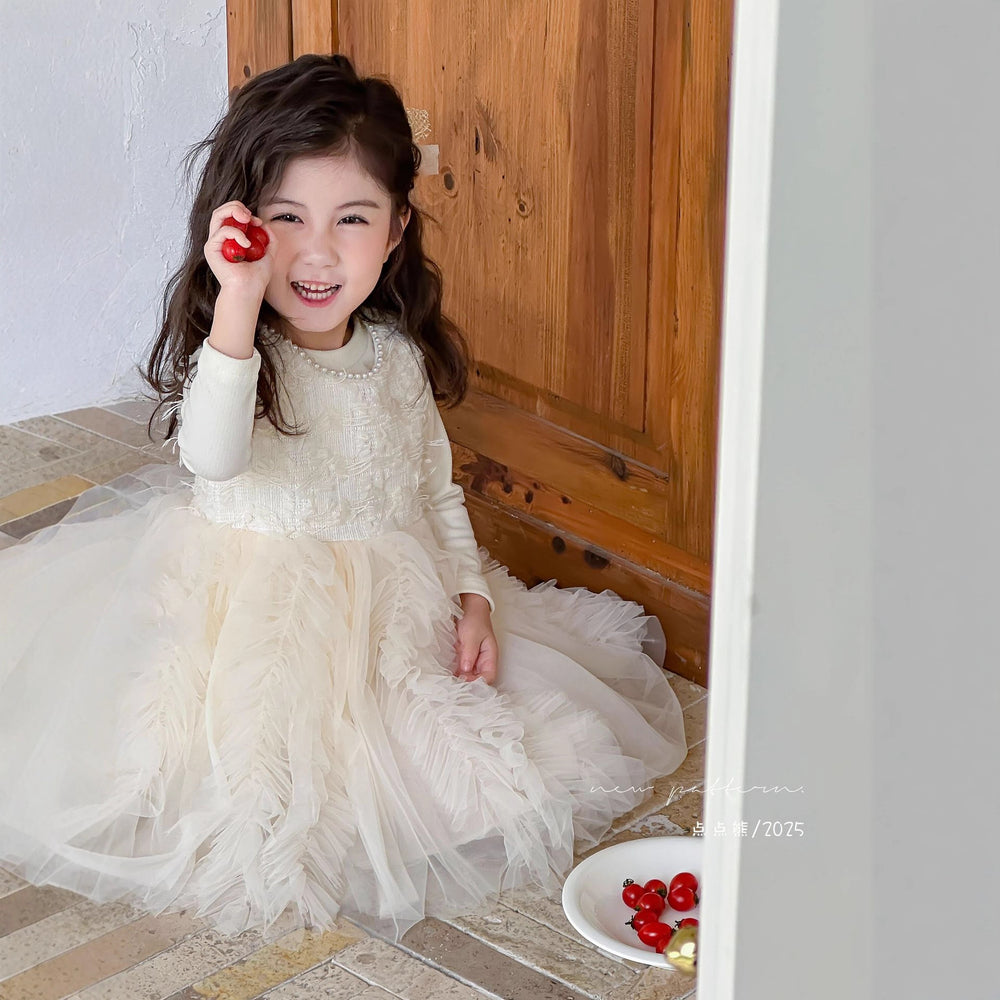 Girls' dress  autumn french princess style pink chanel-inspired mesh tutu vest dress two-piece trendy set