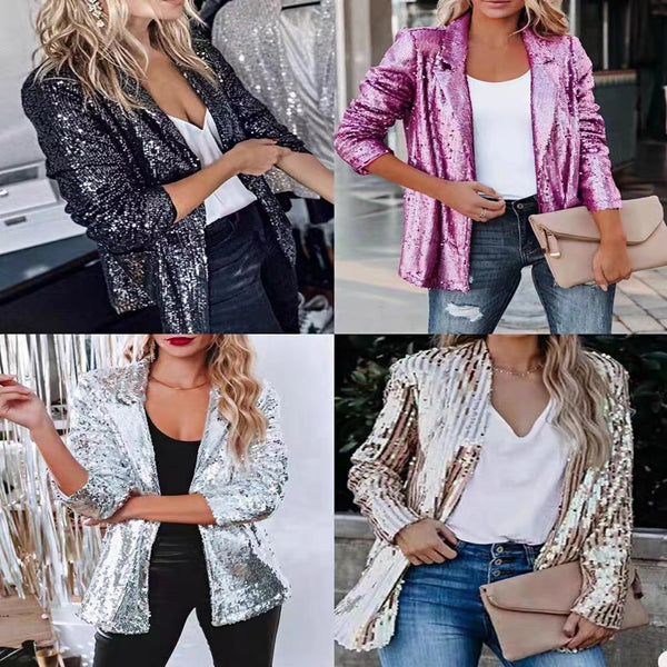 Small suit European, American,   new commuter cardigan loose long-sleeved casual sequined blazer women