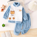Autumn/winter kids' two-piece set: thickened flannel zip-up jacket and pants, cartoon design, girls' warm loungewear set