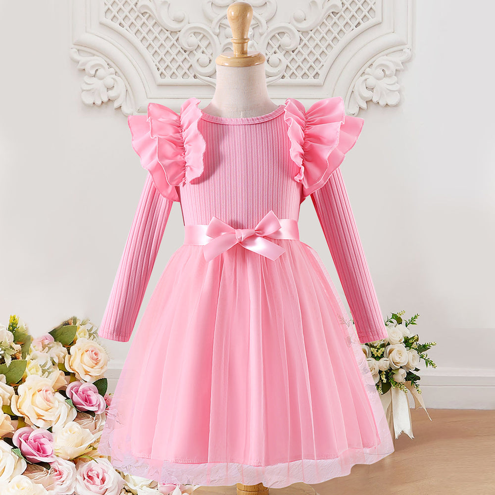 Girls' ruffle-trimmed mesh long-sleeve dress (toddler & little girl)