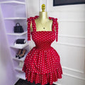 European and american cross-border women's fashion  summer new arrival: polka dot sleeveless butterfly tie waist puffy mini dress