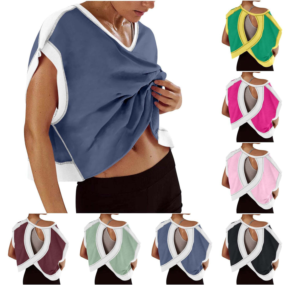 new arrival: women's casual fashion hollow-out solid color v-neck short sleeve yoga t-shirt top