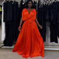European and american cross-border women's fashion:  spring new arrival - elegant tie-waist ruched long sleeve solid color dress