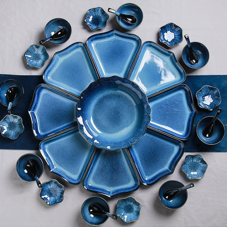 New year's eve dinner ceramic tableware suit fan-shaped plate reunion kiln ceramic combination platter accessible luxuryfor home plate