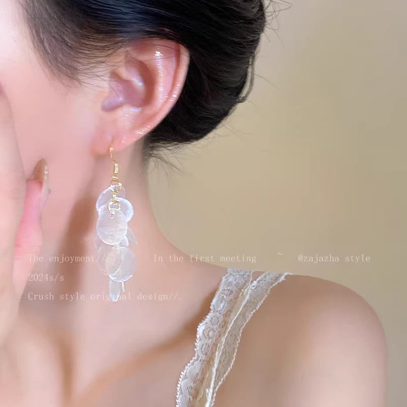 Spring island resort style long tassel shell earrings - unique, beautiful bohemian beach earrings for women
