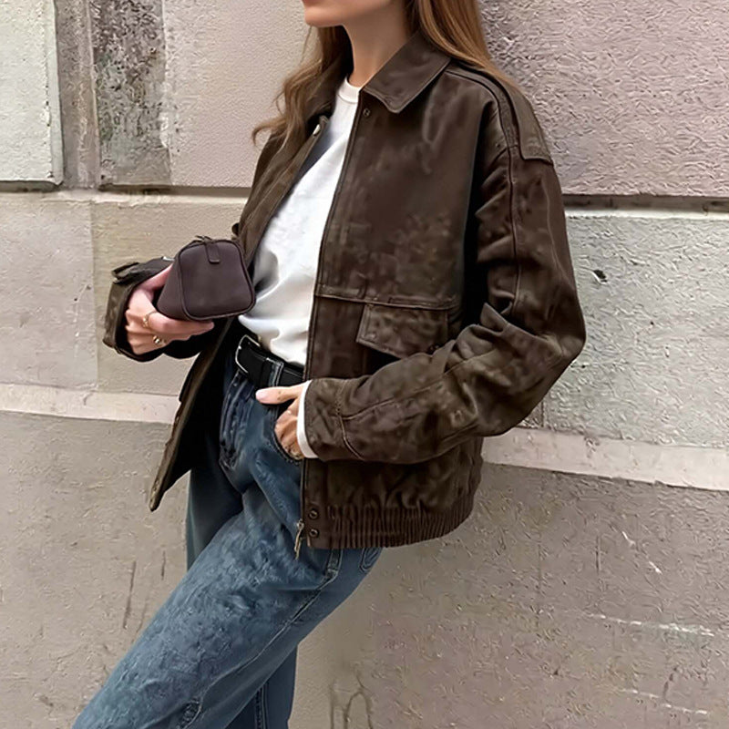 new summer women's clothing: cross-border fashion outerwear - casual, versatile, slim-fit women's jacket with turn-down collar and pockets