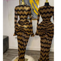 European and american cross-border african women's clothing  summer new arrival: elegant round neck printed long sleeve bodycon dress