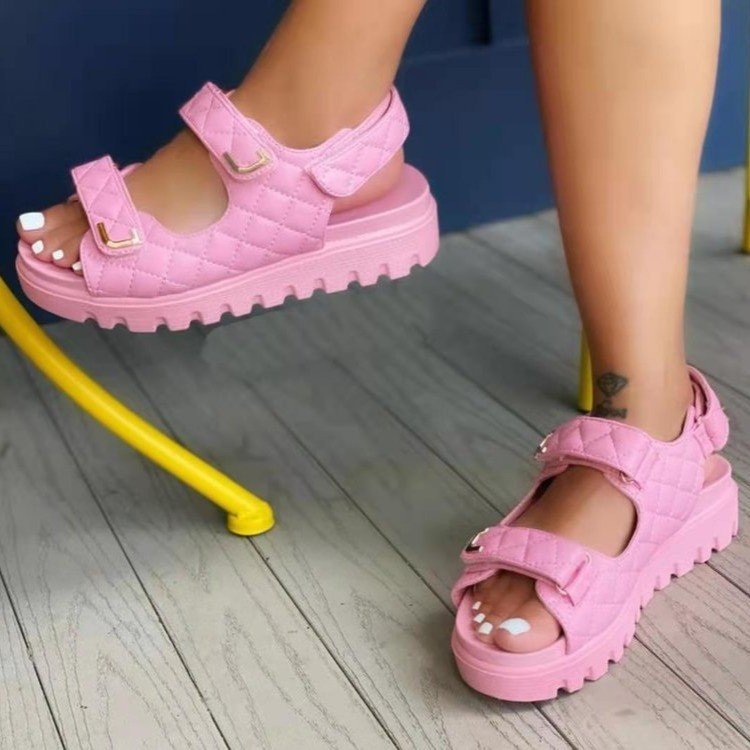 Women's sandals , chunky sole, plus size (us 11/uk 9/eu 43), round toe, velcro closure, flat sandals, ready stock wholesale