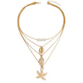 Wholesale seashell necklaces - european & american cross-border jewelry - women's ocean-themed vacation necklaces - conch & starfish layered collarbone chains
