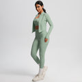 European and american new high-waisted tight-fitting pocket yoga outfit set - quick-dry brushed fabric, outdoor running fitness activewear three-piece set