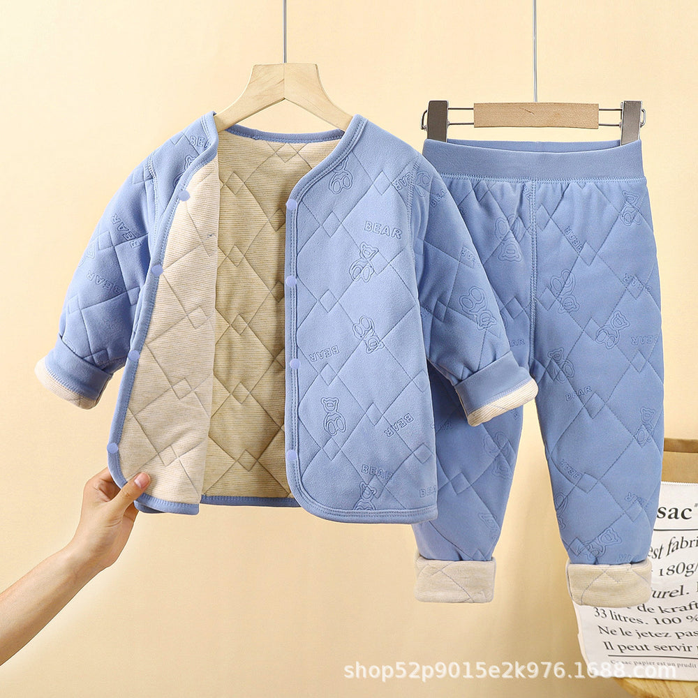 Kids school uniform handy gadgetfall and winternew arrival three-layer quilted cotton boys' cotton coat fleece-linedthickened inner layer girl's cotton jacket type a