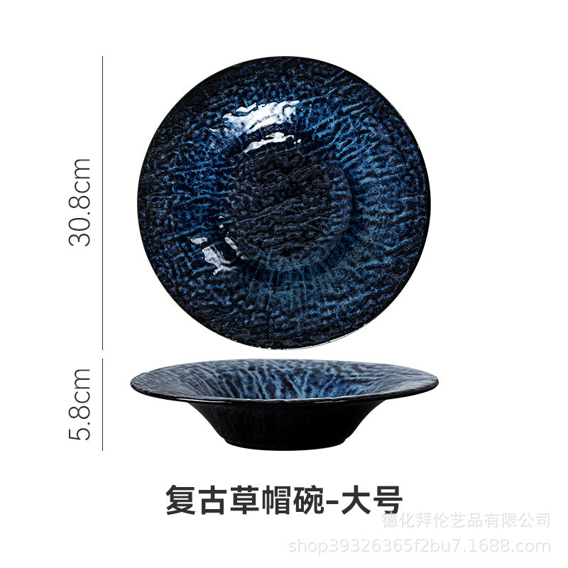 Japanese retro kiln-change high-value western food soup plate business hotel restaurant high-grade creative straw hat plate deep plate