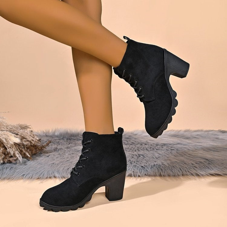 Exportplus sizeboots women's boots thick tie back short boots  high heel thick heel short boots round toe new arrivalspring