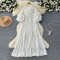 Miya pleated dress women's autumn  new high-end fashion 3d floral lantern sleeve loose maxi dress