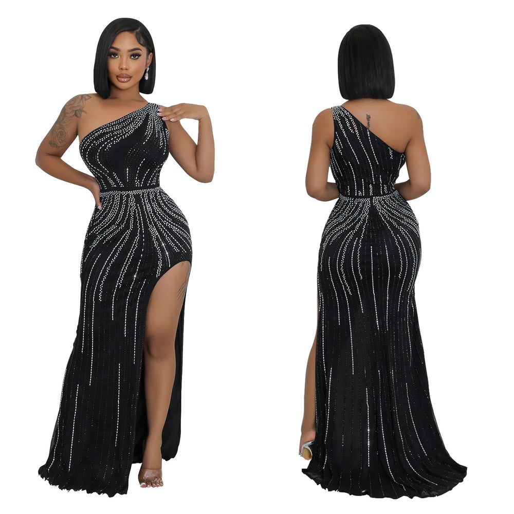 C6961 cross-border   independent station fashion women's fashion sexy hot diamond dress length