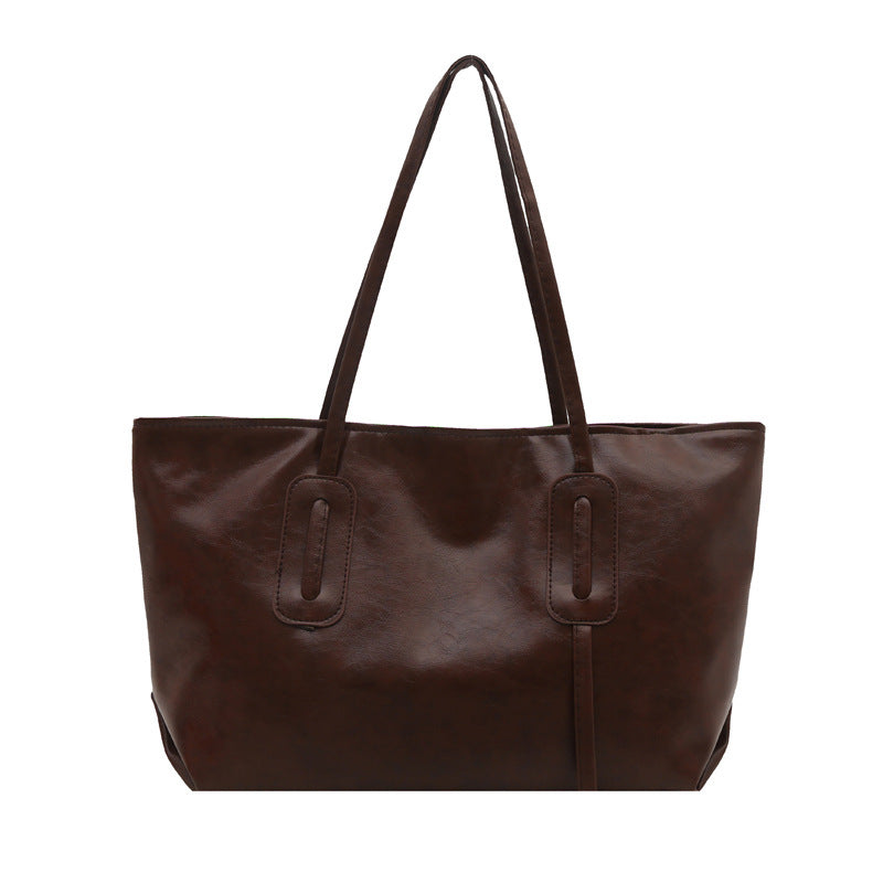 Retro fashion large capacity 2025 casual solid color new commuter retro soft surface tote underarm shoulder bag