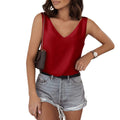 Ready-to-ship european and american style solid color satin tank top, v-neck casual camisole, sleeveless blouse, summer basic wholesale
