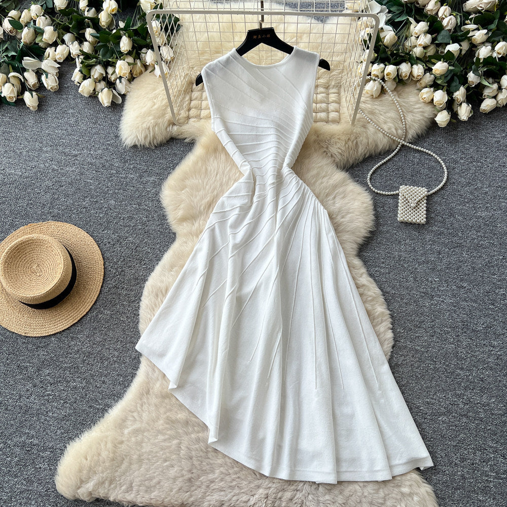 French sleeveless a-line dress women's summer red high waist waist large swing elegant vest dress classy sense