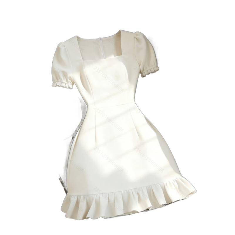 Women's new summer french chic solid color square neck fitted short dress - perfect for going out and dating