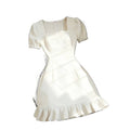 Women's new summer french chic solid color square neck fitted short dress - perfect for going out and dating