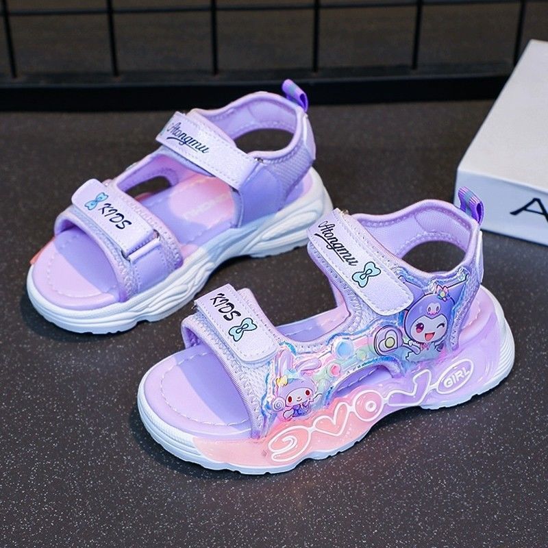 Girls' sandals kuromi  new summer children's princess sandals slippers girls' light-up beach shoes baby