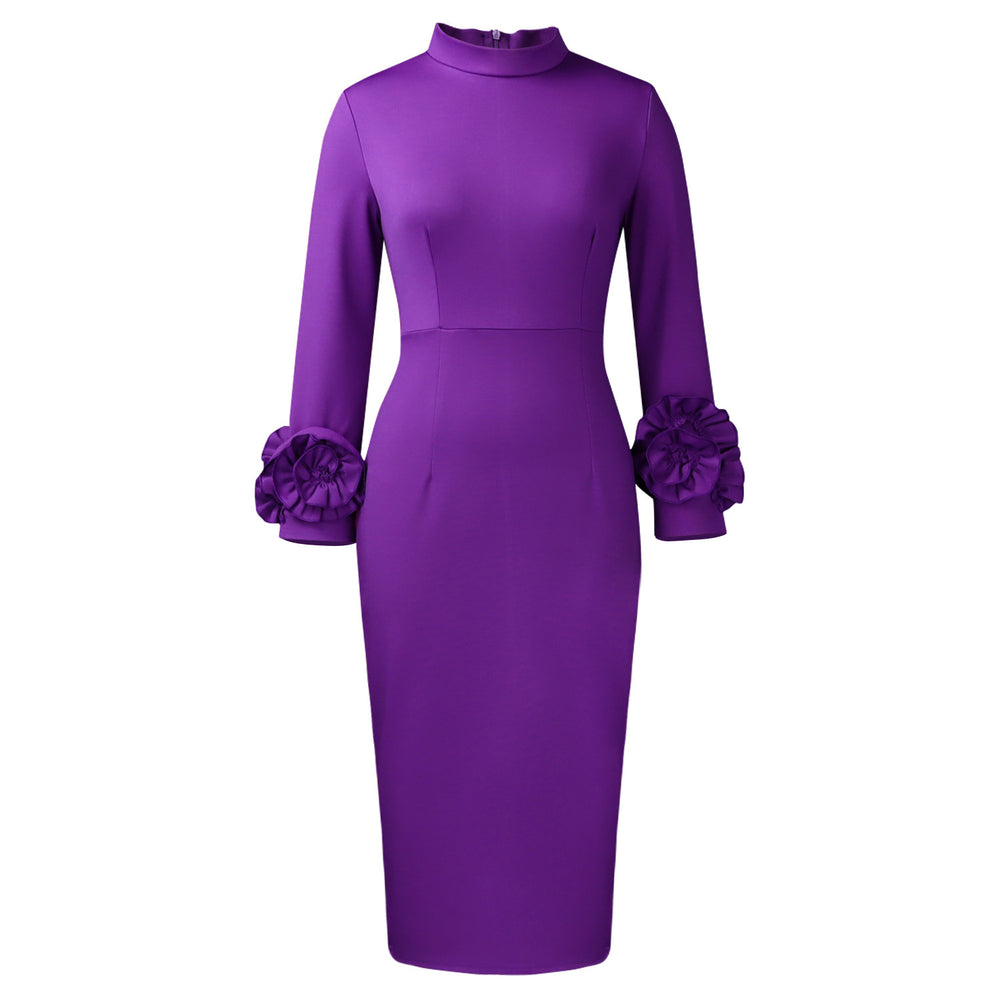 C8638 european and american cross-border half turtleneck elegant silm elegant ol long sleeve stereo flower foreign trade dress