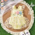Baby girl party outfit cute suspender three flowers patchwork mesh one-piece dress