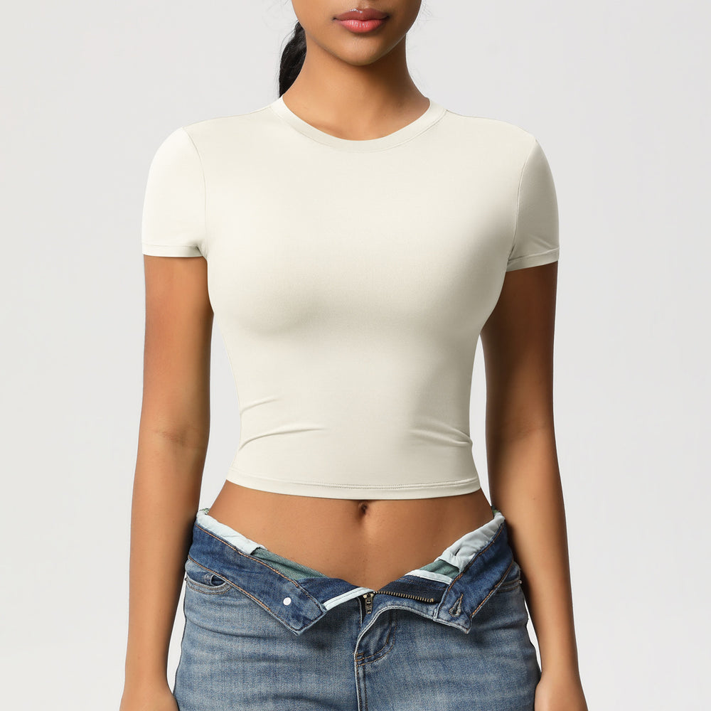 double-sided nylon casual tight-fitting quick-drying pilates tops yoga wear short-sleeved running fitness sports t-shirt