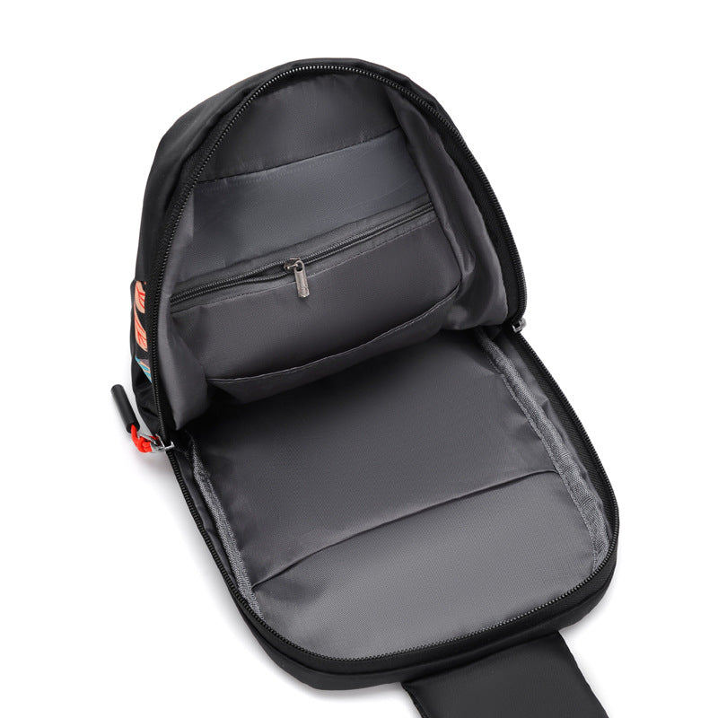 Customized,  fashion printed men's breast bag, anti-splashing nylon cloth shoulder bag, casual charging messenger bag wholesale